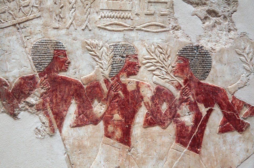 Abbildung drei Männer Wandmalerei Feste und Prozessionen in Altägypten